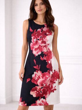Lauren Ralph Lauren Pretty black & white Red floral figure hugging dress size 12